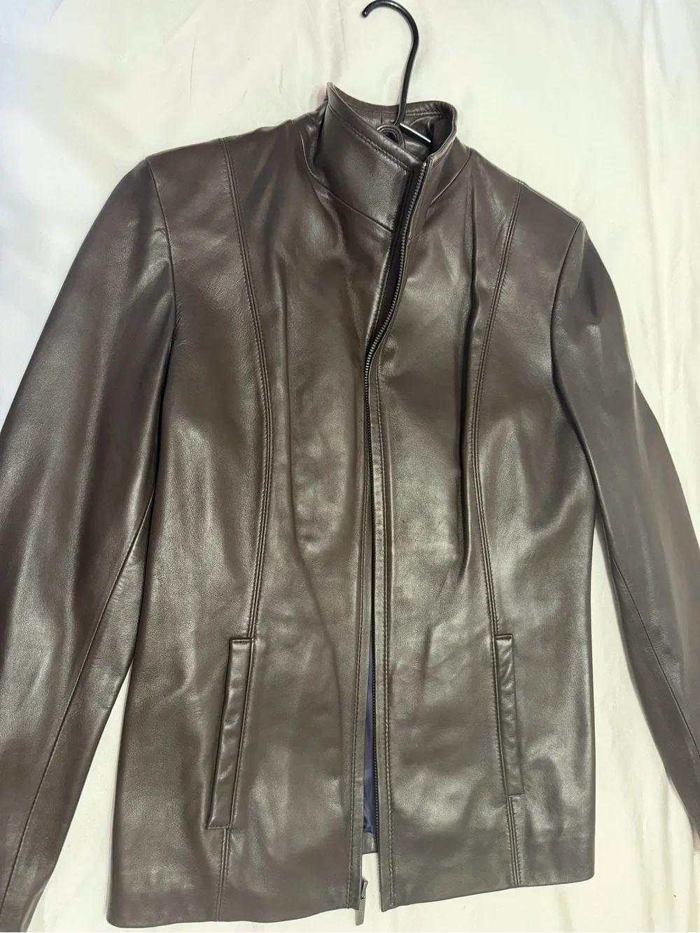 Cole Haan woman’s Dark Brown Leather Bomber Jacket